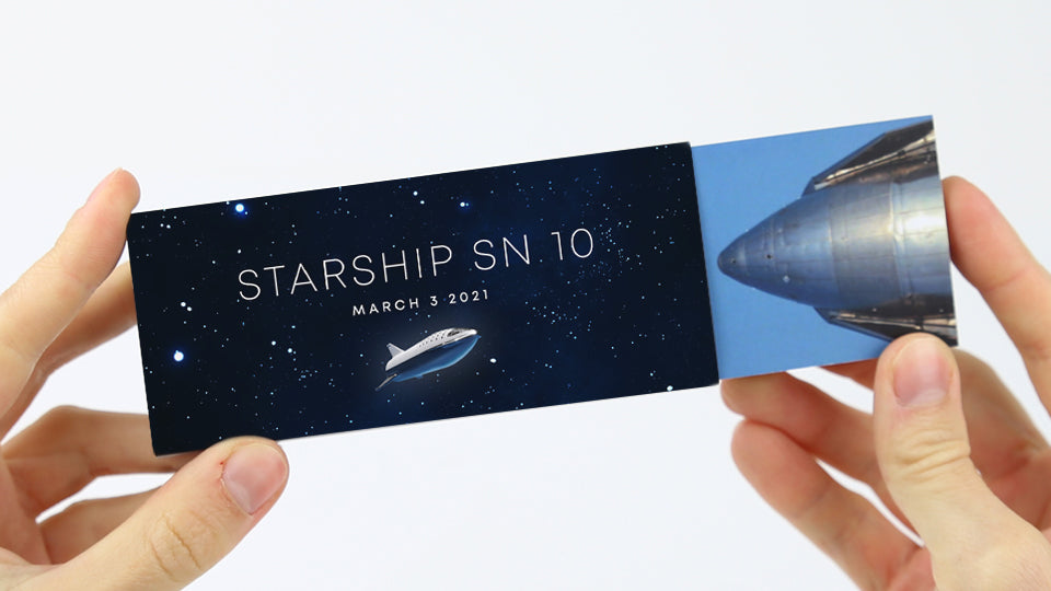 SpaceX Starship SN10 flip book featuring all the sensational moments of its flight from launch to landing - including its explosive finale.