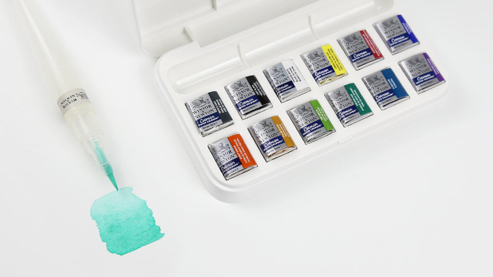 Cotman Watercolour Brush Pen Set including 12 high-quality, vibrant Cotman colours, suitable for both, beginners and professionals.