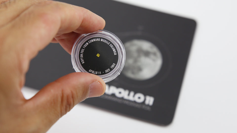 APOLLO 11 FOIL BUNDLE - Exclusive bundle that includes a real fragment of mission-flown Kapton Foil that protected the Columbia Command Module during its re-entry to Earth. A unique collector's item.