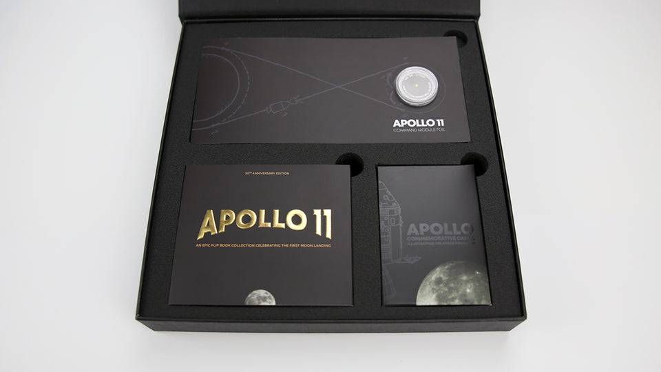 APOLLO 11 FOIL BUNDLE - Exclusive bundle that includes a real fragment of mission-flown Kapton Foil that protected the Columbia Command Module during its re-entry to Earth. A unique collector's item.