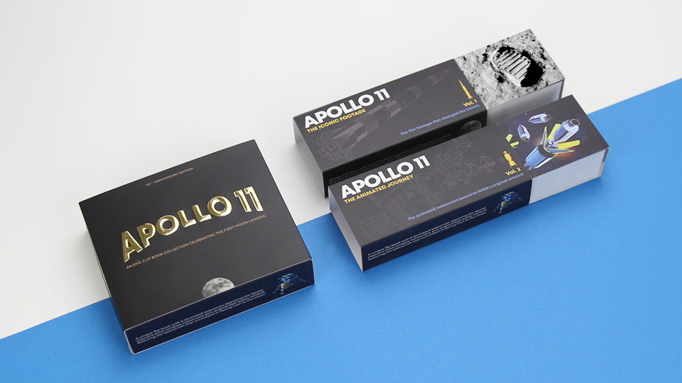 Flip book Apollo 11 by Flipboku with Augmented Reality. Space Gift with original NASA footage.