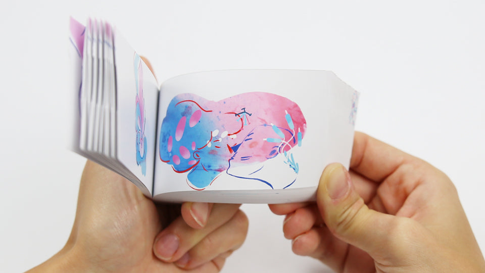 SIMBIOSIS CARNAL – Flip book with 6 different sequences based on the animated short film Simbiosis Carnal by Spanish animation director, illustrator and painter Rocío Álvarez. 